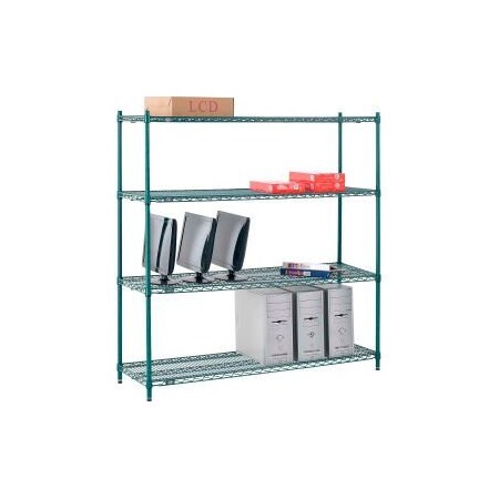 Nexel    Poly-Green   , 4 Tier, Wire Shelving Starter Unit, 60W X 14D X 63H